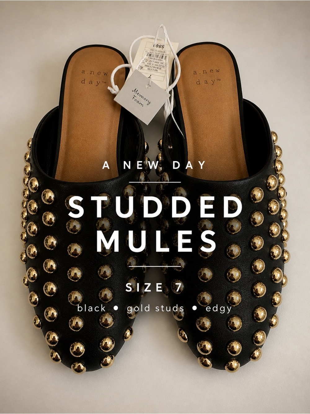 Target A New Day Black Mules with Gold Studs